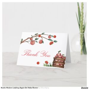 Rustic Modern Ladybug Apple Girl Baby Shower Thank You Card