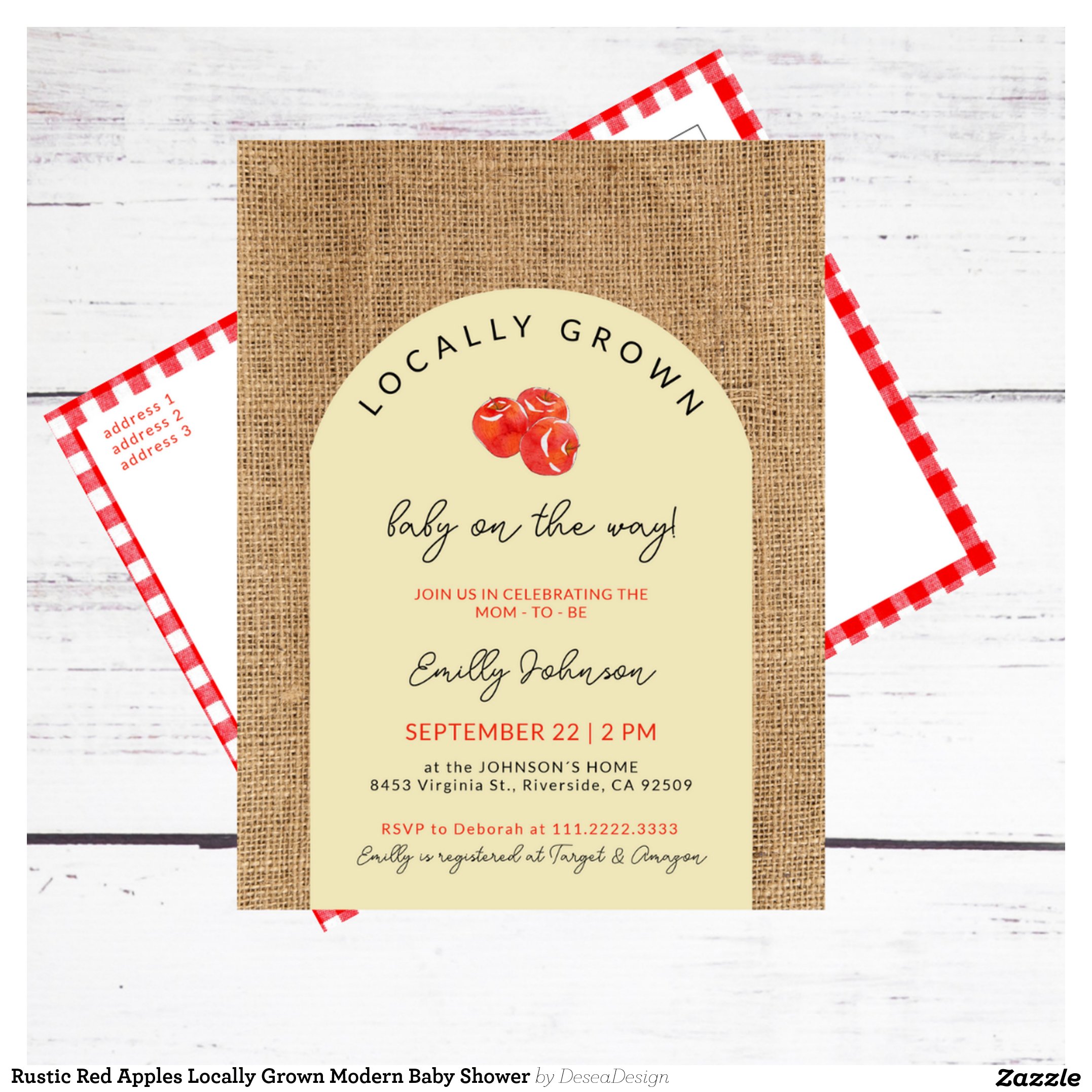 Rustic Red Apples Locally Grown Modern Baby Shower Postcard