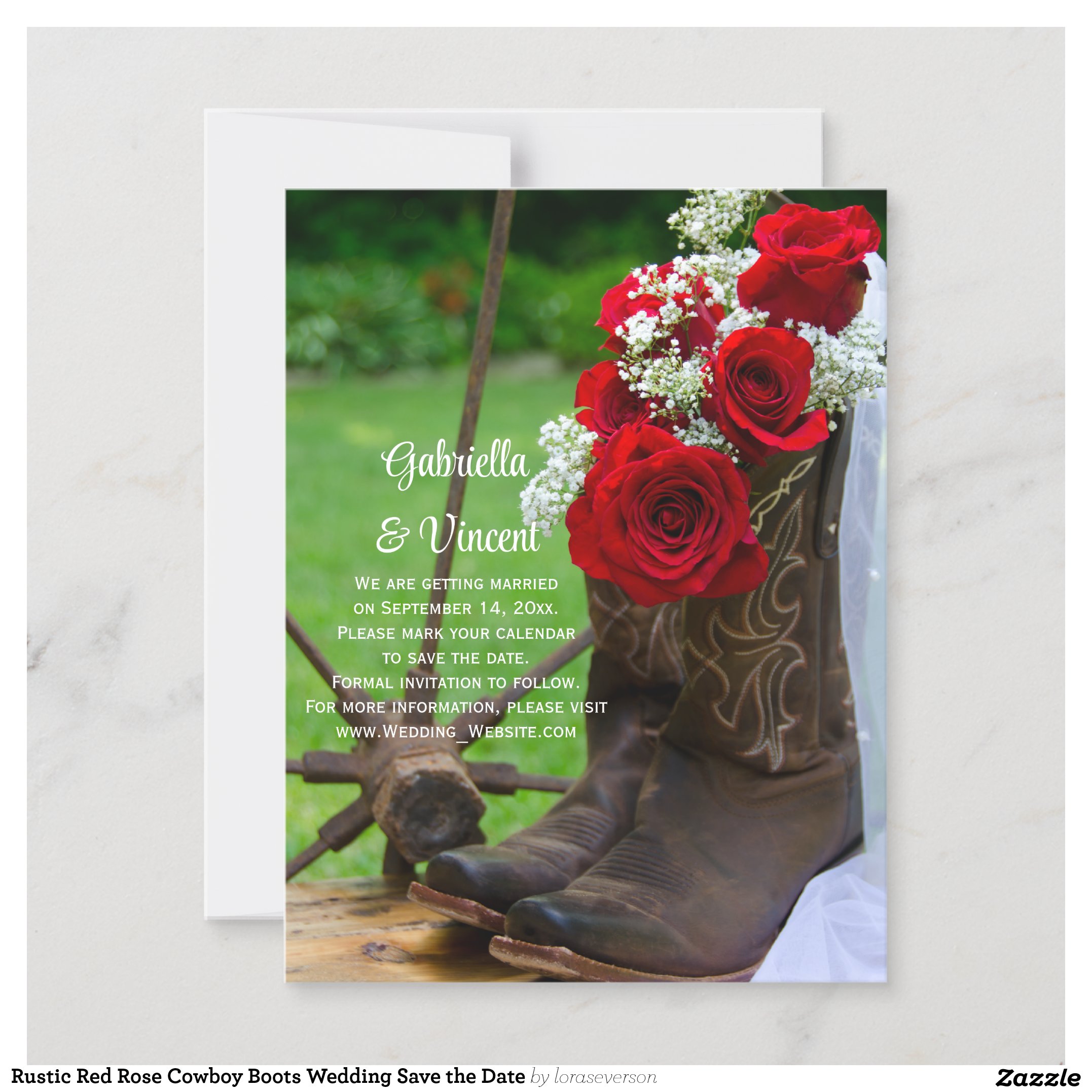 Rustic Red Rose Cowboy Boots Wedding Save the Date Magnetic Invitation