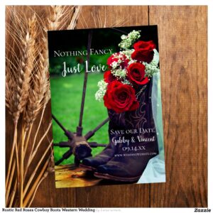 Rustic Red Roses Cowboy Boots Western Wedding Save The Date