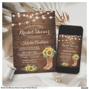 Rustic Sunflowers Boots Cowgirl Bridal Shower Invitation