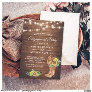 Rustic Sunflowers Boots Lights Engagement Party Invitation