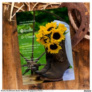 Rustic Sunflowers Boots Western Engagement Party Invitation