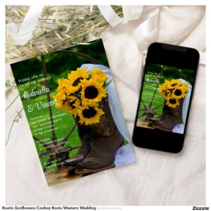 Rustic Sunflowers Cowboy Boots Western Wedding Invitation