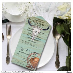 Rustic Turquoise Weathered Wood Western Theme All In One Invitation