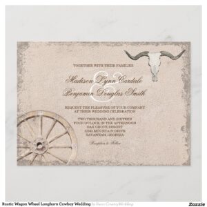 Rustic Wagon Wheel Longhorn Cowboy Wedding Invitation