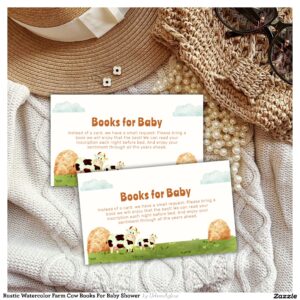 Rustic Watercolor Farm Cow Books For Baby Shower Enclosure Card