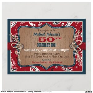Rustic Western Bandanna Print Cowboy Birthday Invitation