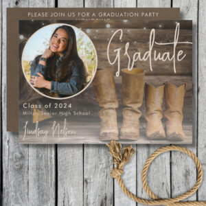 Rustic Western Barn & Cowboy Boot Photo Graduation Invitation