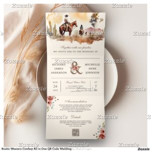 Rustic Western Cowboy All in One QR Code Wedding Tri-Fold Invitation