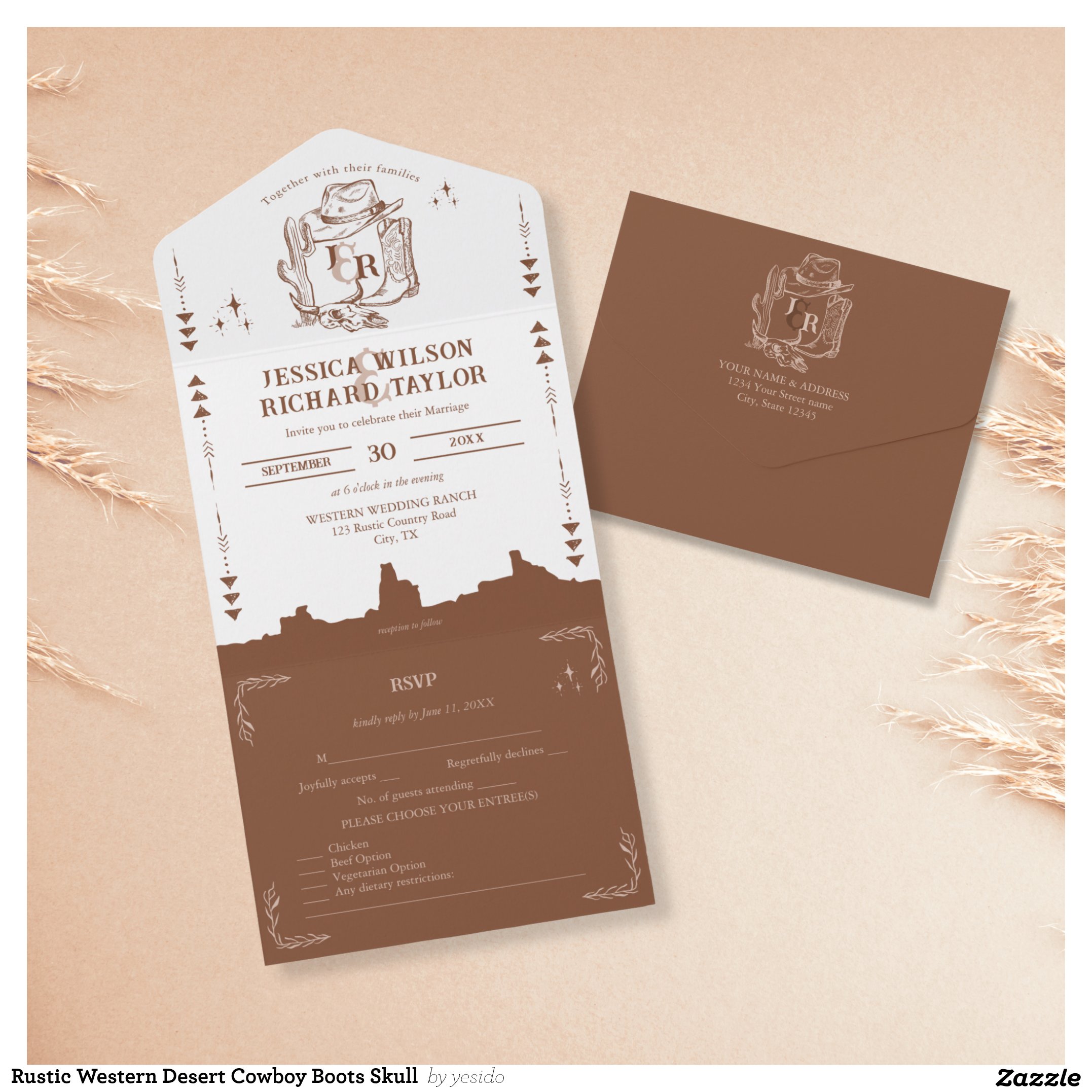 Rustic Western Desert Cowboy Boots Skull All In One Invitation