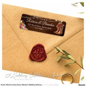Rustic Wood Cowboy Boots Western Wedding Address Label