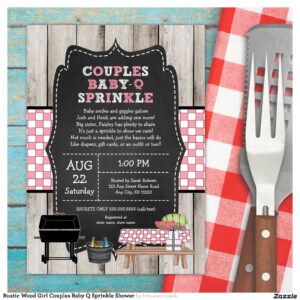 Rustic Wood Girl Couples Baby Q Sprinkle Shower Invitation
