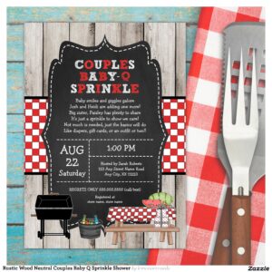 Rustic Wood Neutral Couples Baby Q Sprinkle Shower Invitation