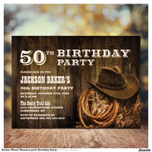 Rustic Wood Western 50th Birthday Party Invitation