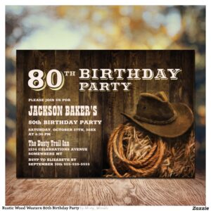 Rustic Wood Western 80th Birthday Party Invitation