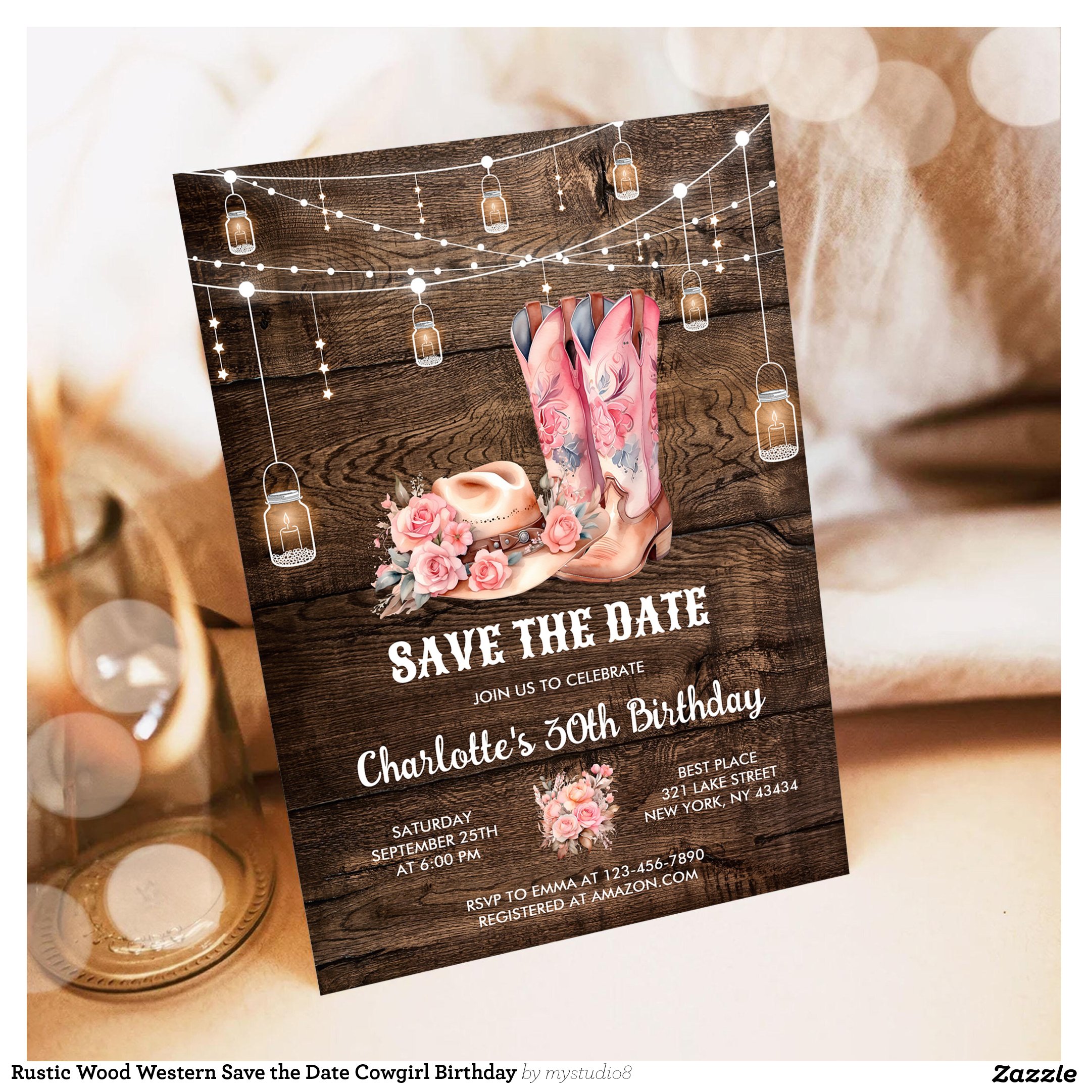 Rustic Wood Western Save the Date Cowgirl Birthday Invitation