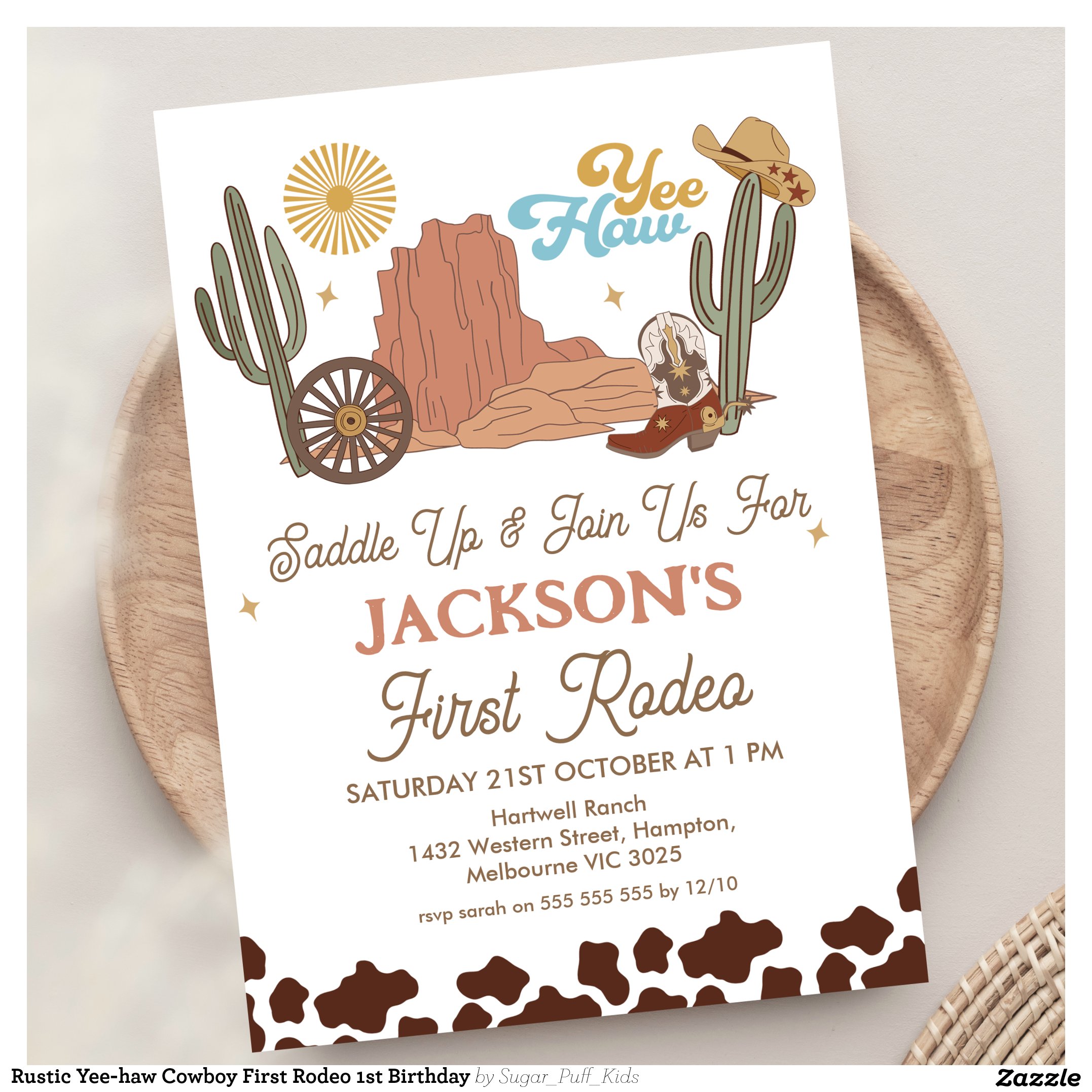 Rustic Yee-haw Cowboy First Rodeo 1st Birthday Invitation