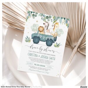 Safari Animal Drive Thru Baby Shower Invitation