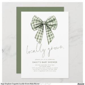 Sage Gingham Coquette Locally Grown Baby Shower Invitation
