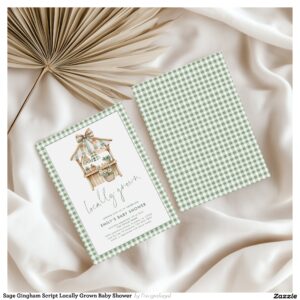 Sage Gingham Script Locally Grown Baby Shower Invitation