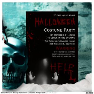 Scary Modern Bloody Halloween Costume Party Black Invitation