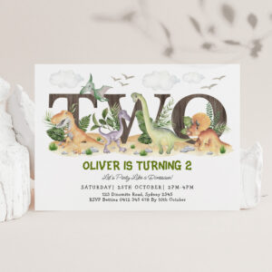 Scenic Dinosaur Two Wild 2nd Birthday Party Invitation