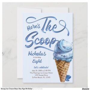 Scoop Ice Cream Boys Any Age Birthday Invitation
