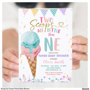 Scoop Ice Cream Twins Baby Shower Invitation