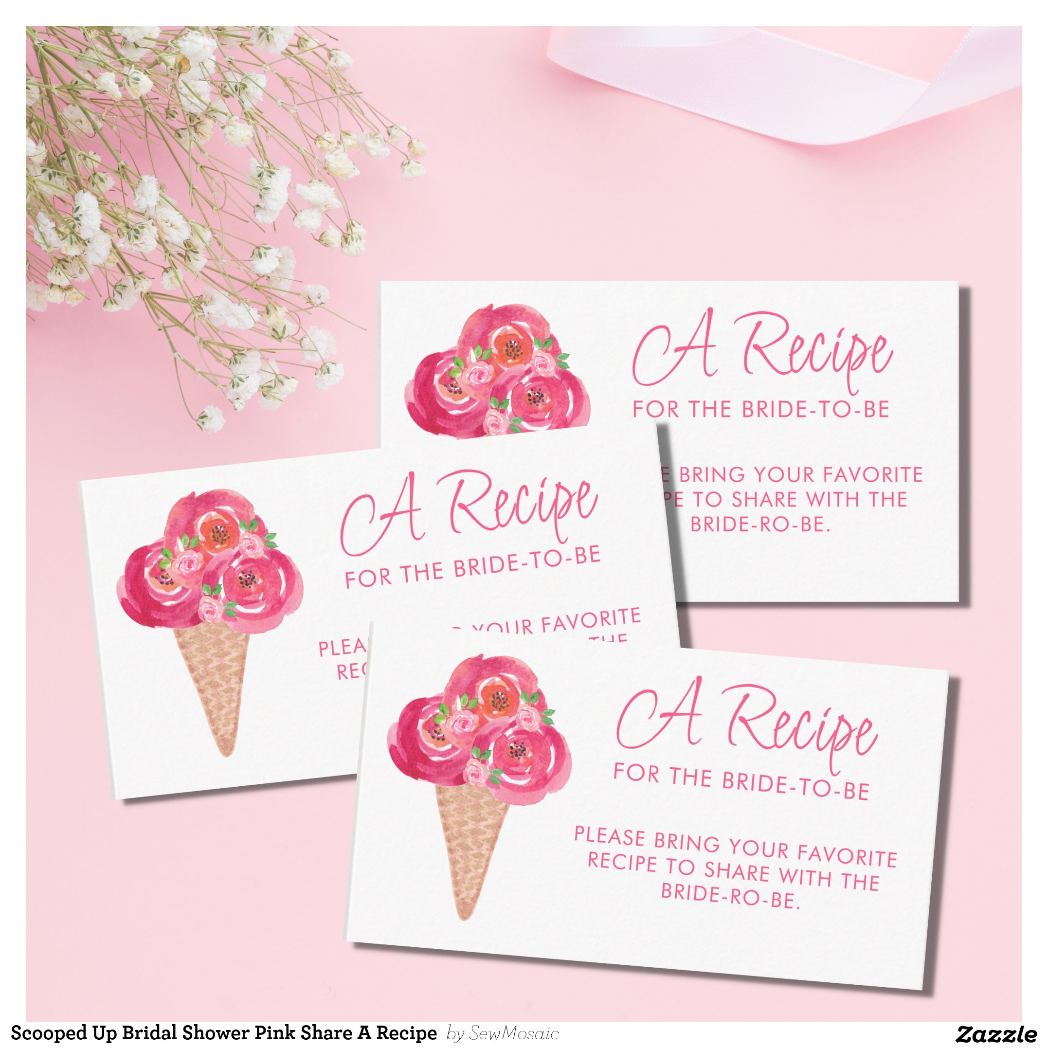 Scooped Up Bridal Shower Pink Share A Recipe Enclosure Card