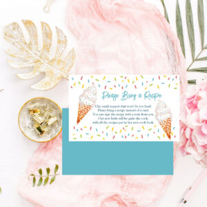 Scooped up ice cream bridal shower recipe request enclosure card