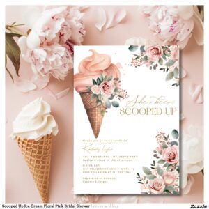 Scooped Up Ice Cream Floral Pink Bridal Shower Invitation