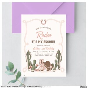 Second Rodeo Wild West Cowgirl 2nd Rodeo Birthday Invitation