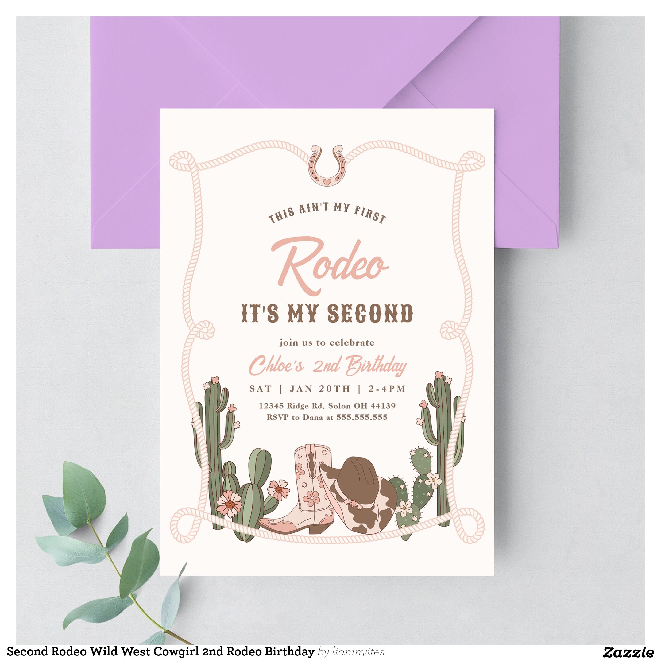 Second Rodeo Wild West Cowgirl 2nd Rodeo Birthday Invitation