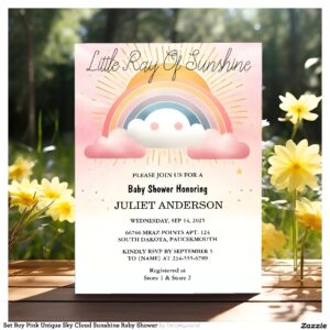 Set Boy Pink Unique Sky Cloud Sunshine Baby Shower Invitation