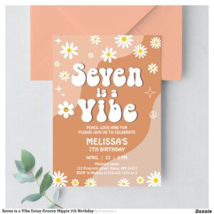 Seven is a Vibe Daisy Groovy Hippie 7th Birthday Invitation
