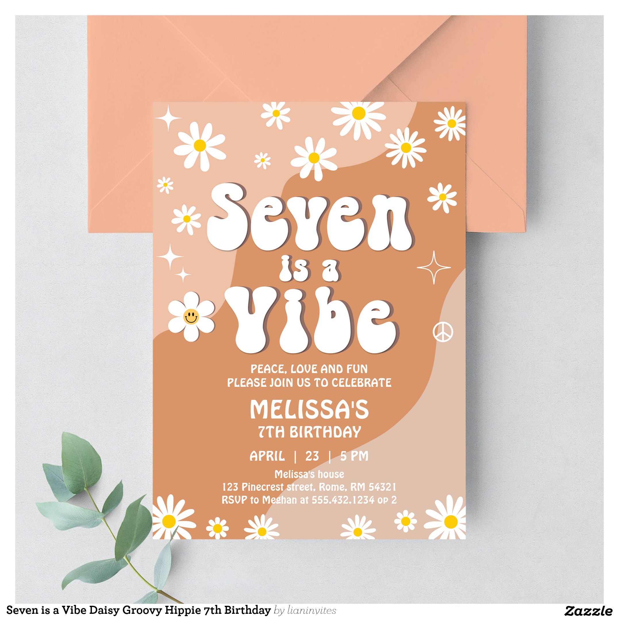 Seven is a Vibe Daisy Groovy Hippie 7th Birthday Invitation