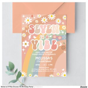 Seven is A Vibe Groovy 7th Birthday Party Invitation