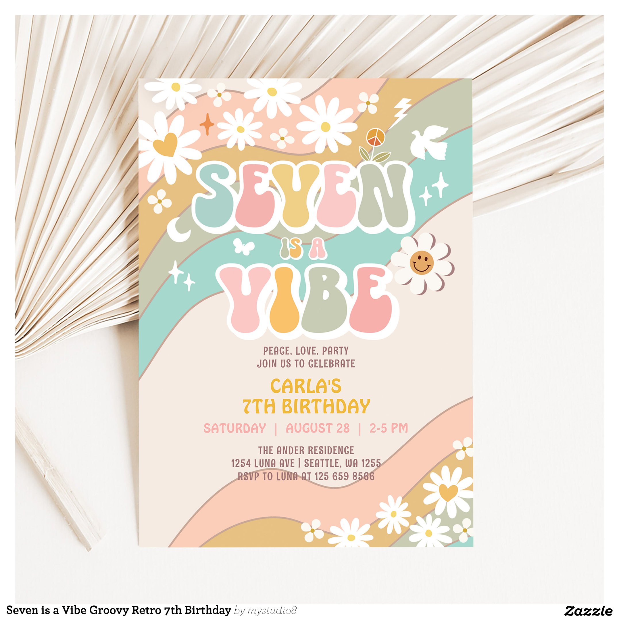 Seven is a Vibe Groovy Retro 7th Birthday Invitation