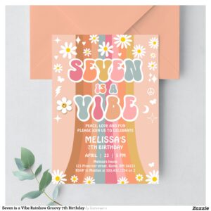 Seven is a Vibe Rainbow Groovy 7th Birthday Invitation