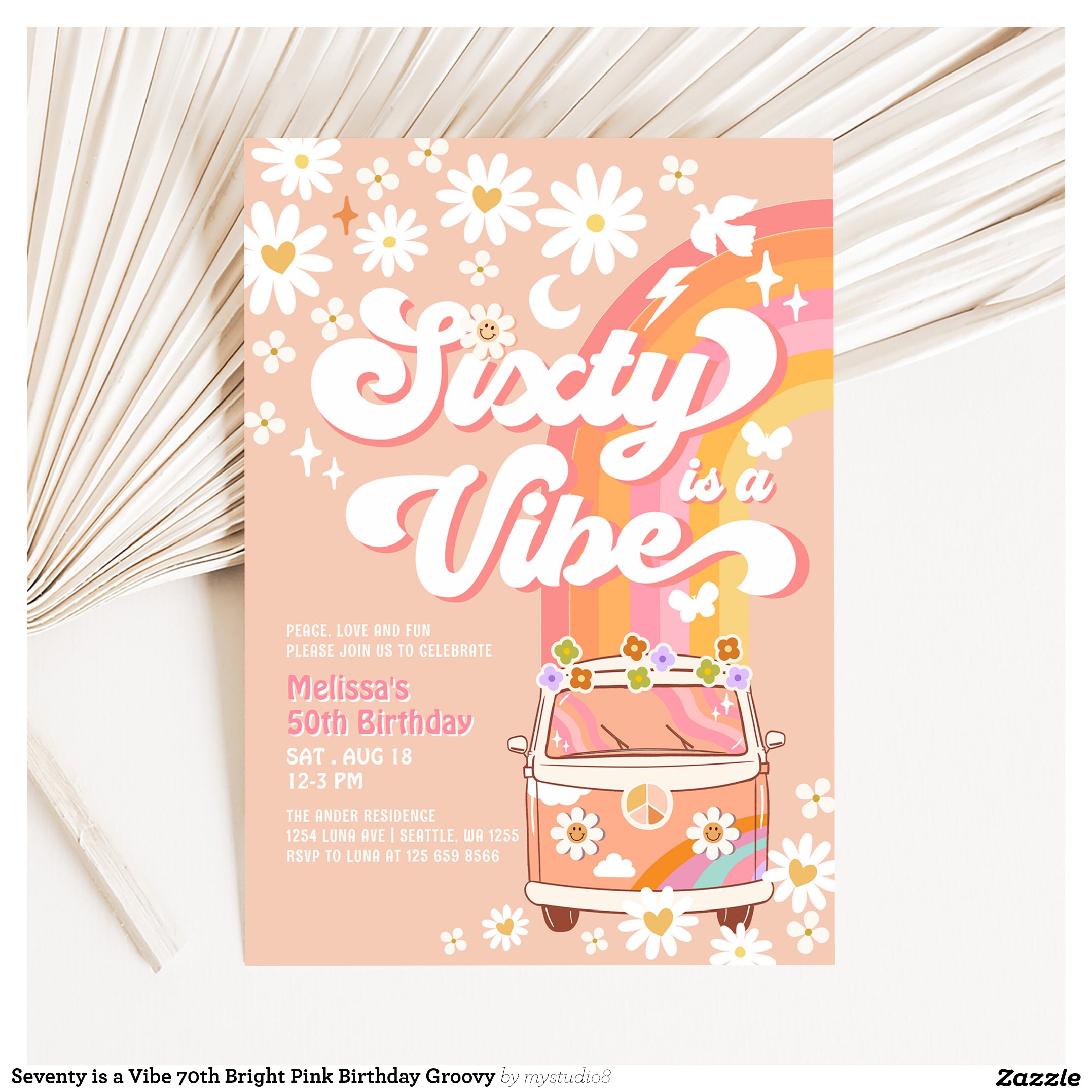 Seventy is a Vibe 70th Bright Pink Birthday Groovy Invitation