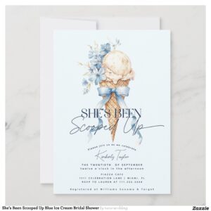 She's Been Scooped Up Blue Ice Cream Bridal Shower Invitation