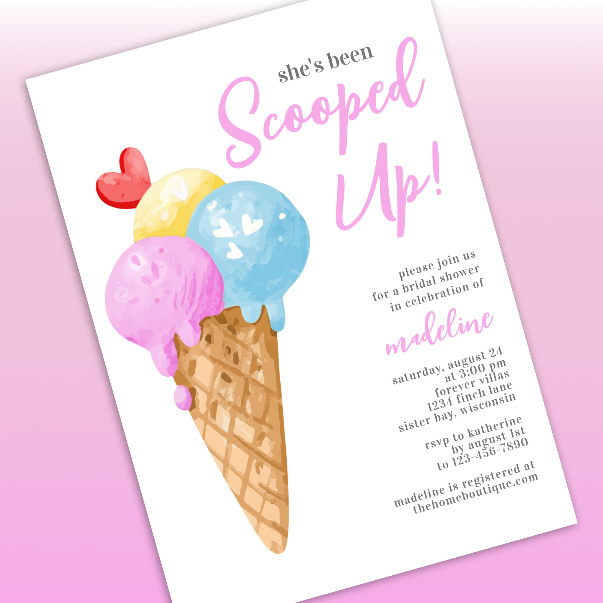 She's Been Scooped Up Ice Cream Bridal Shower Invitation