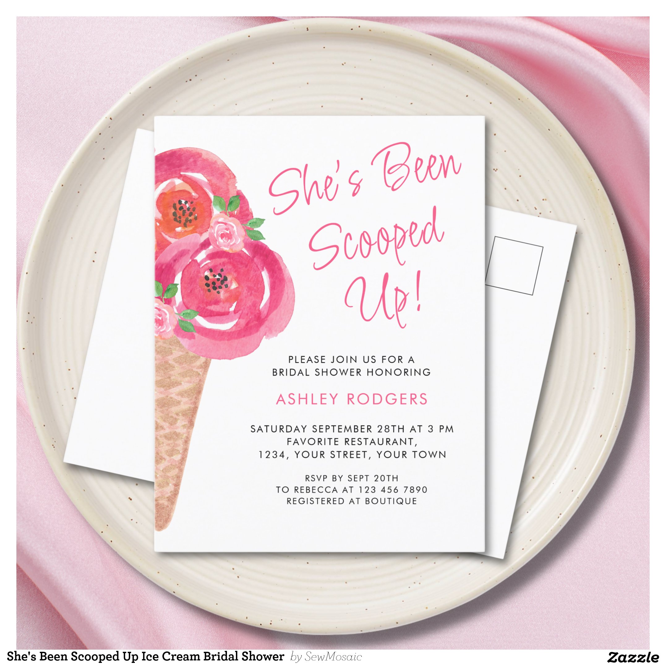 She's Been Scooped Up Ice Cream Bridal Shower Invitation Postcard