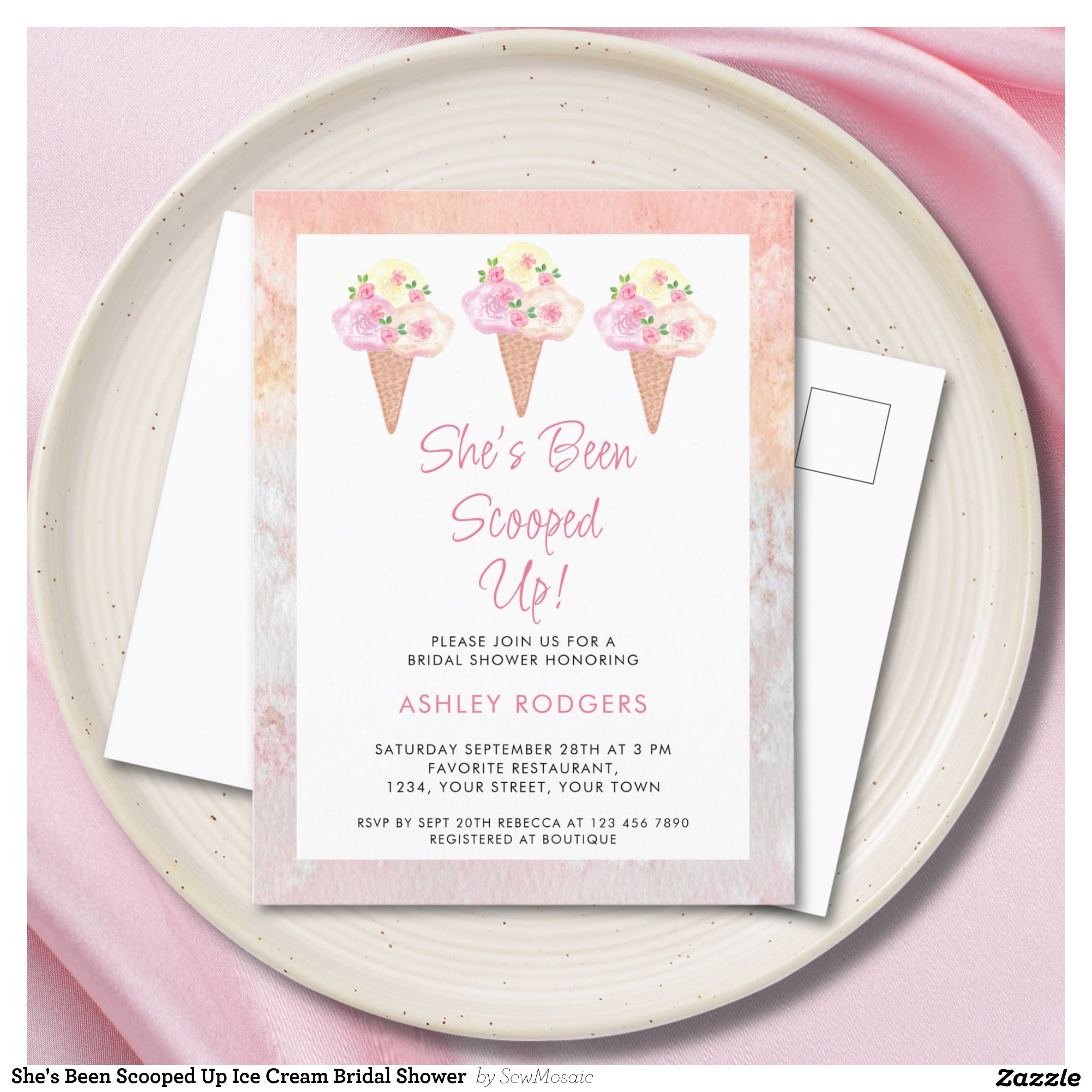 She's Been Scooped Up Ice Cream Bridal Shower Invitation Postcard