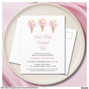 She's Been Scooped Up Ice Cream Bridal Shower Invitation Postcard