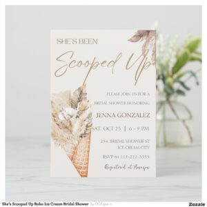 She's Scooped Up Boho Ice Cream Bridal Shower Invitation