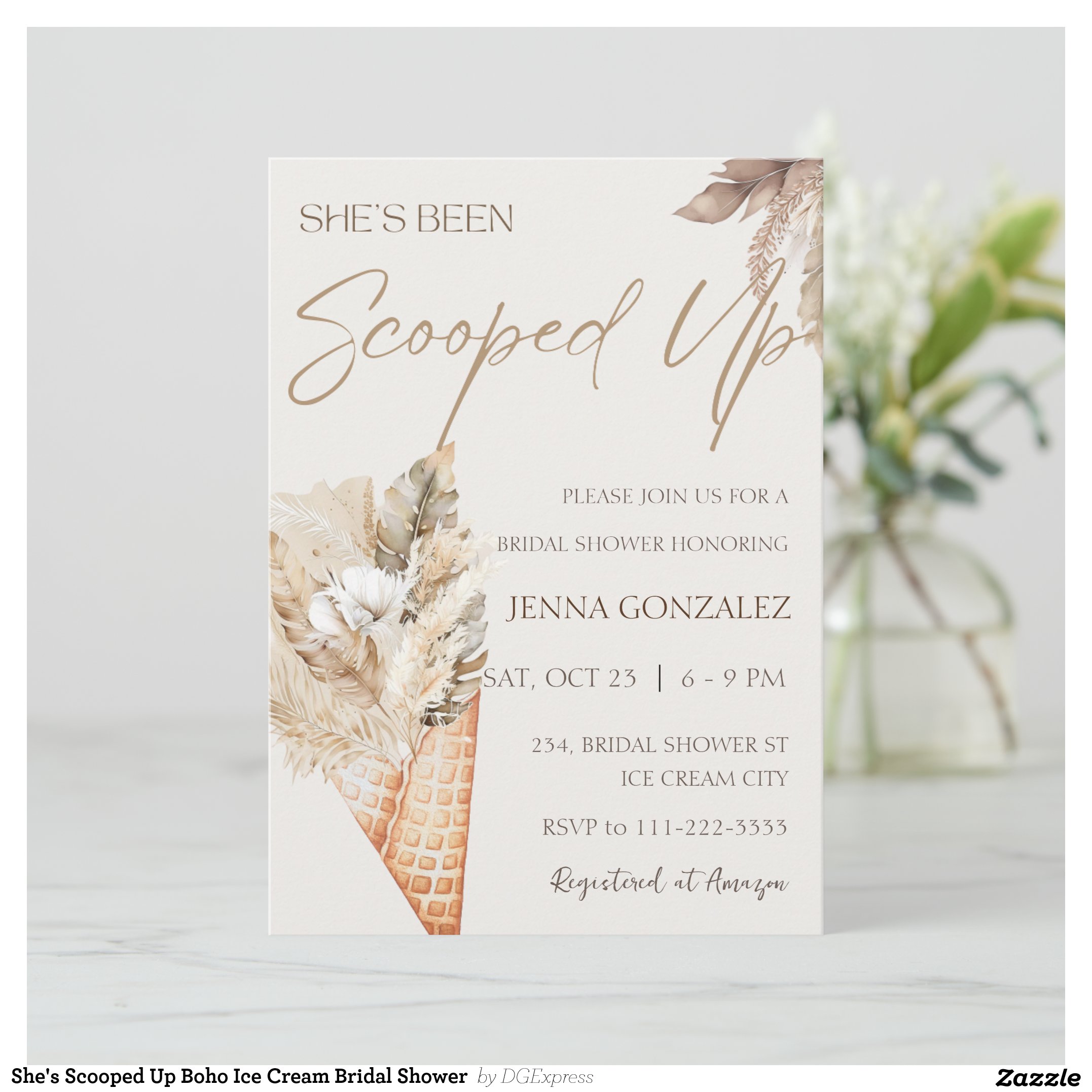 She's Scooped Up Boho Ice Cream Bridal Shower Invitation