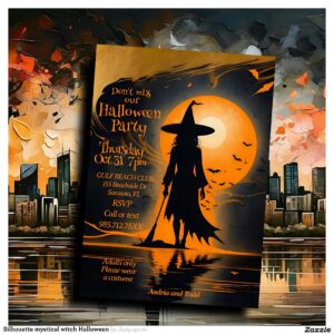 Silhouette mystical witch Halloween Invitation