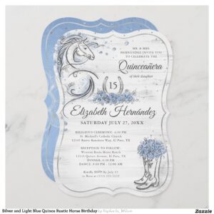 Silver and Light Blue Quince Rustic Horse Birthday Invitation